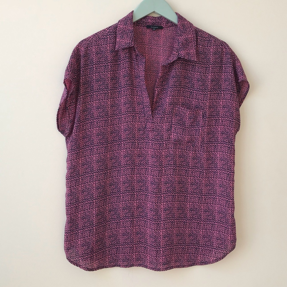 Pleione Pink Knit Print V Neck Blouse